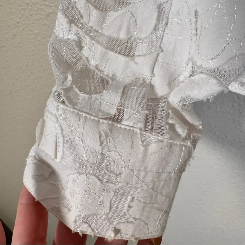 Coldwater Creek White Lace Sheer Full Zip Jacket Womens 12P Boho Coquette Girly